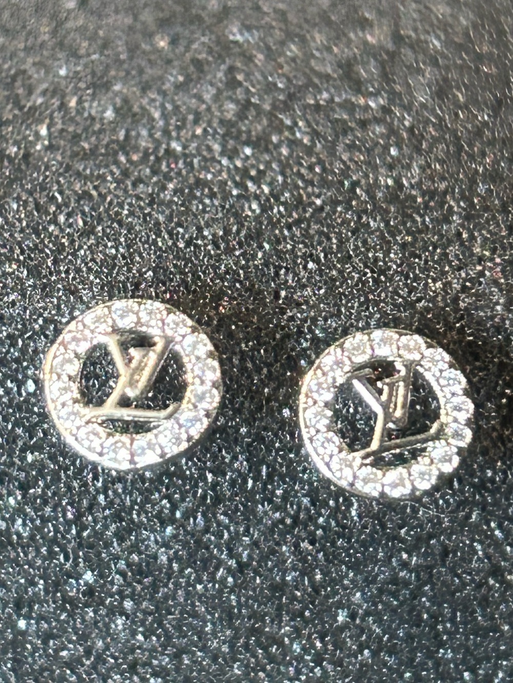 Silver Tone Mini Crystal Lettered Circle Stud Earrings